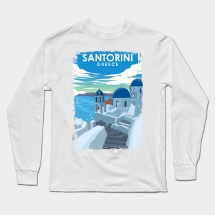 Santorini Greece Vintage Minimal Travel Poster Long Sleeve T-Shirt